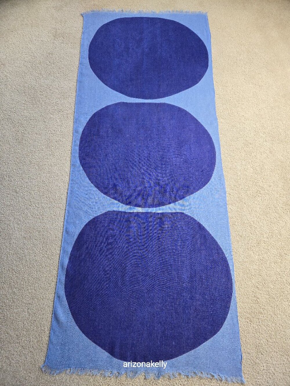 Linen Scarf Modern Design Blue Circles Mid-Century
